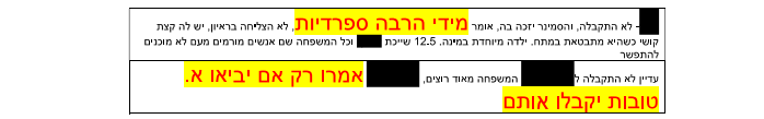 "מדי הרבה ספרדיות". דוגמית מתוך קובץ הרישום לסמינרים