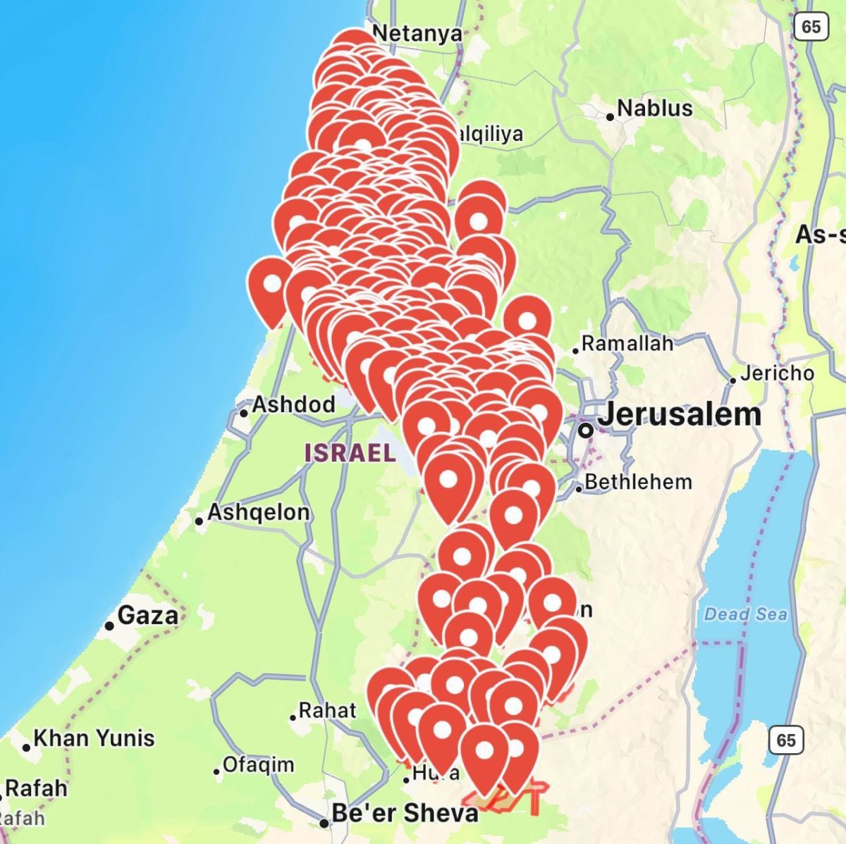 מפת התרעות חריגה בהיקפה