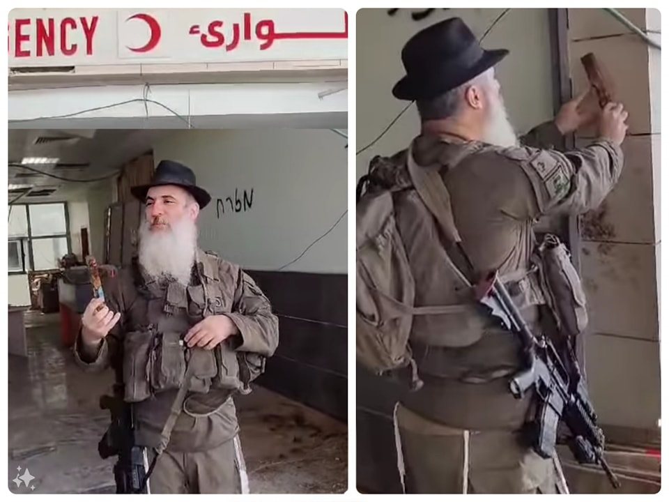 הרב לירז קובע מזוזות לפני שנה בבי"ח הטורקי בעזה | צילום: הצל