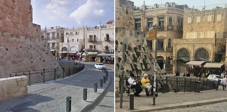 התחנה הריקה (משמאל) והספסל החדש | מקור: אריה קינג בפייסבוק