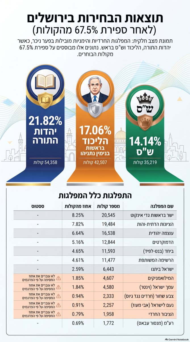 התוצאות בירושלים | עיבוד: ירושלים החרדית