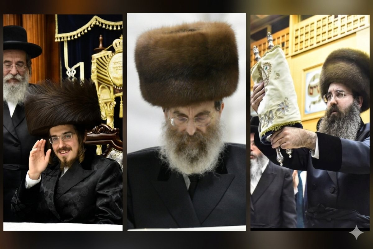 האדמו"ר זצל (במרכז) עם האדמו"ר המפסיד (מימין) והאדמו"ר המנצח (משמאל)