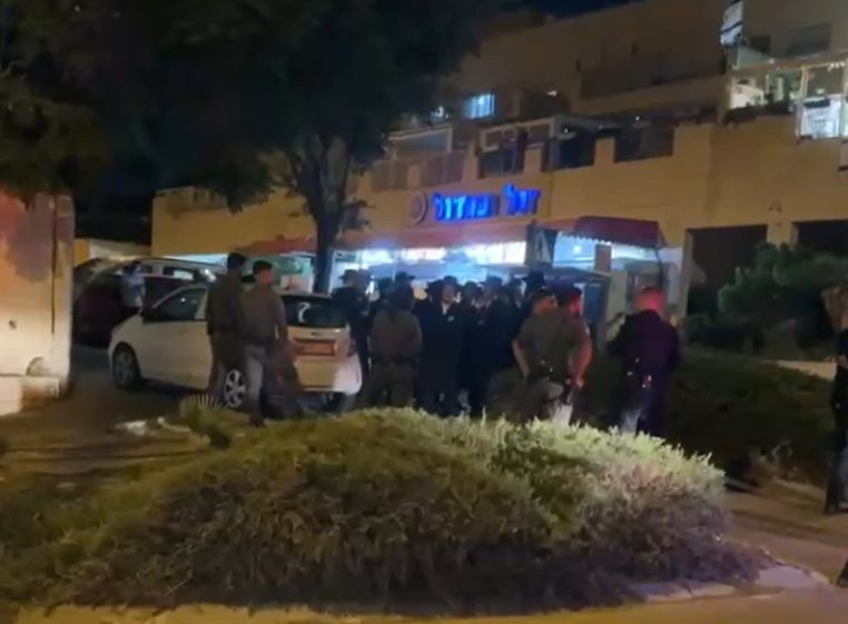 המפגינים ליד ביתו של קצין המשטרה | מתוך הסרטון (מקור: שילה פריד)