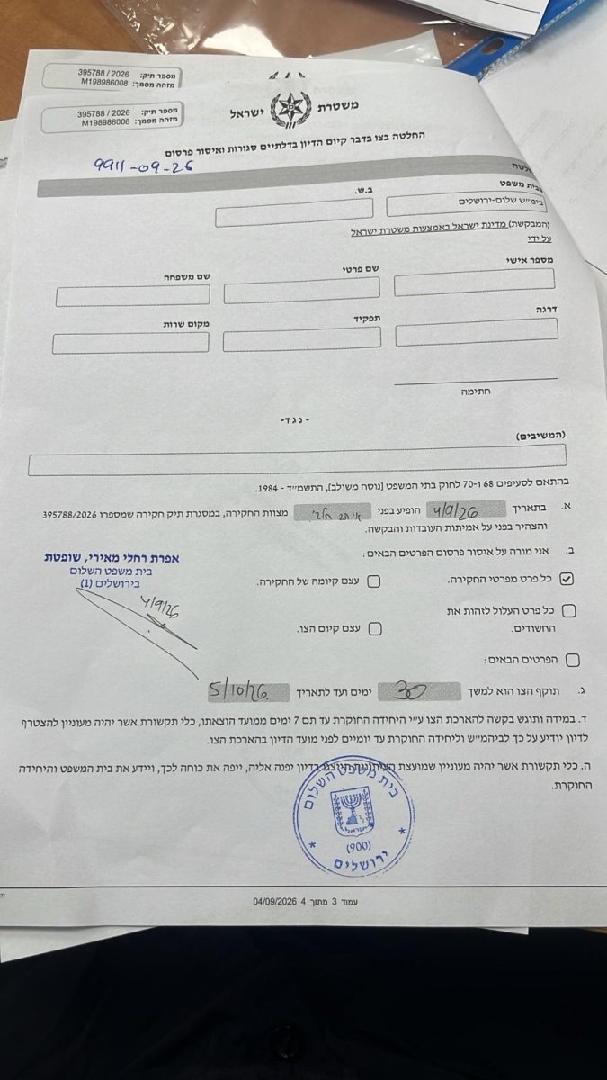 צו איסור הפרסום על החקירה | דוברות המשטרה