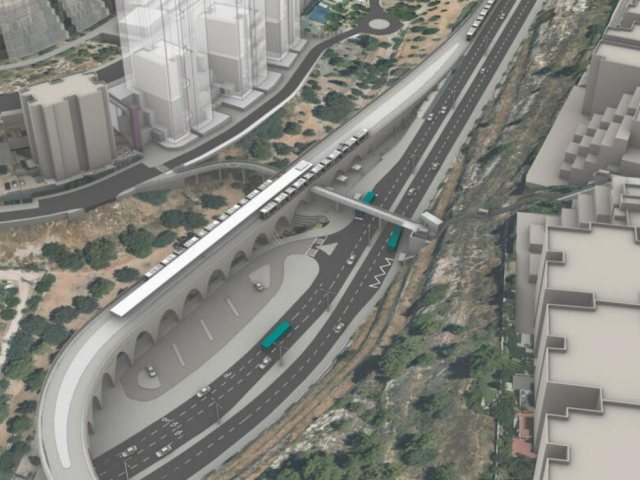 תחנת קוליץ הקו הסגול רכבת קלה ירושלים (הדמיה: מן שנער אדריכלים)