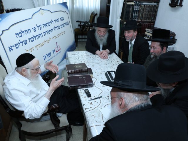 רבי עזריאל אויערבאך בוחן את המכשיר. יד שרה
